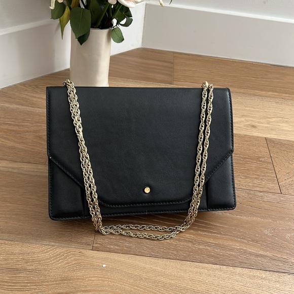 Black leather gold chain banana republic convertible envelope bag shoulder/long - Picture 2 of 4
